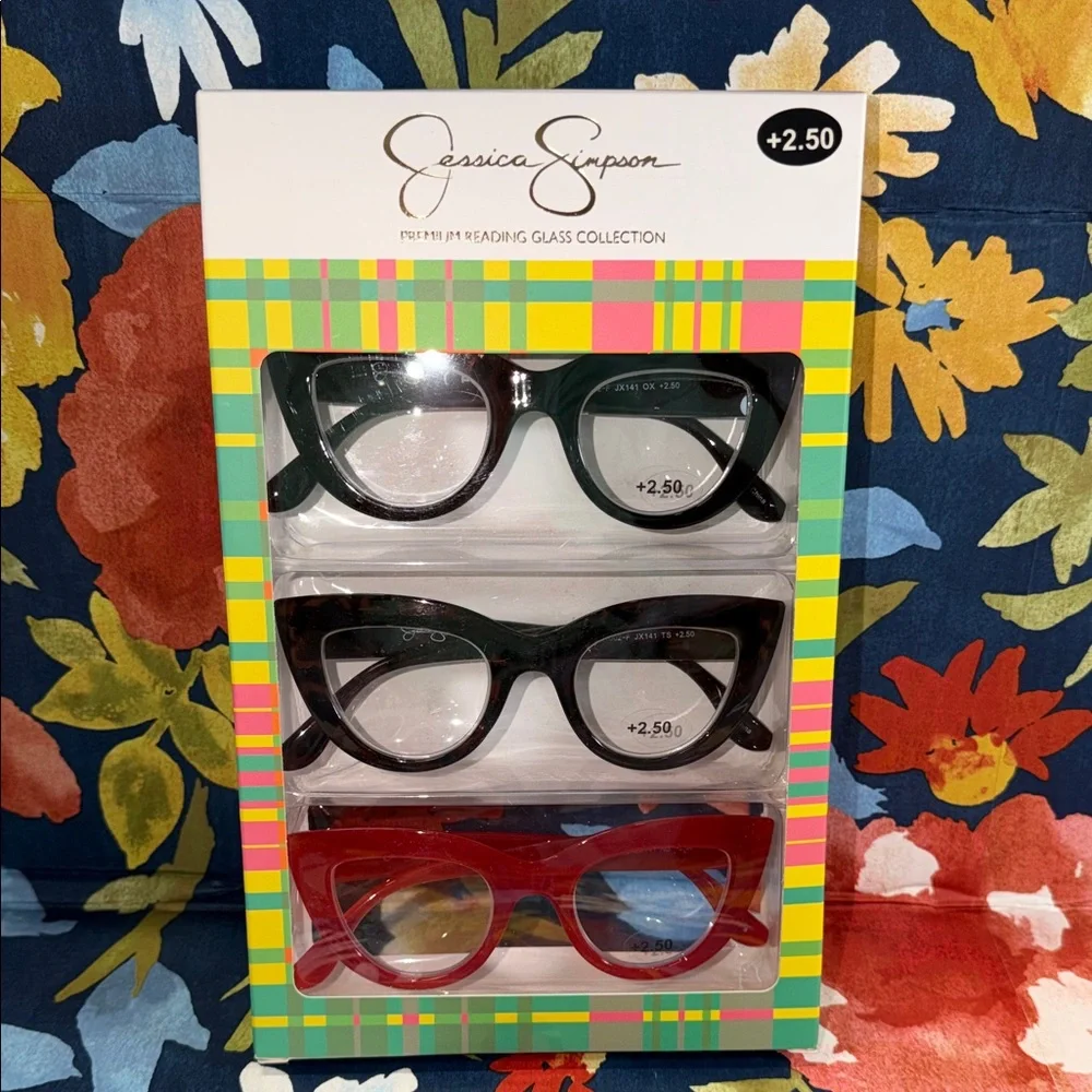 Black Red Scratch Resistant Reading Glasses Set of 3 +2.50